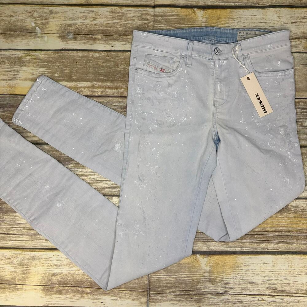 NWT Diesel Skinzee Made‎ in Italy Light Wash Flecked Jeans Womens Sz 28W 32L